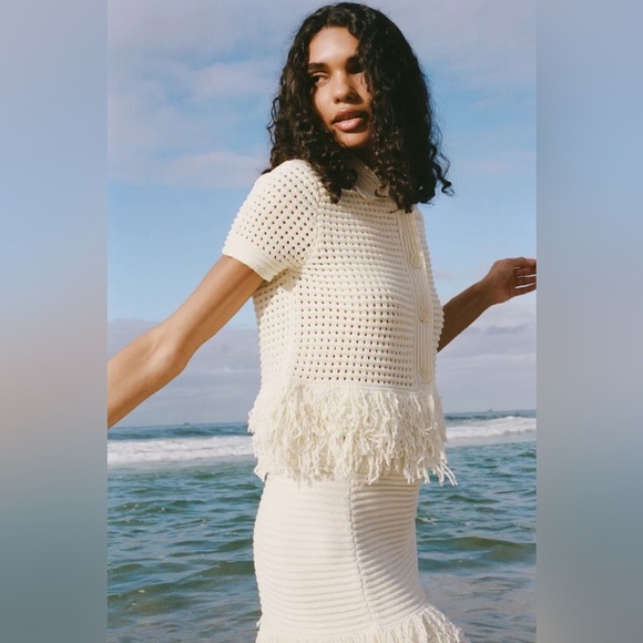 ZARA CHECKERED KNIT JACKET WITH FRINGE - Picture 2 of 13